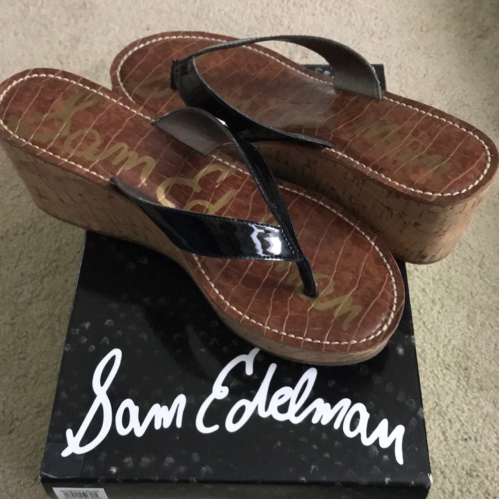 Sam Edelman Romy black patent cork flip flop